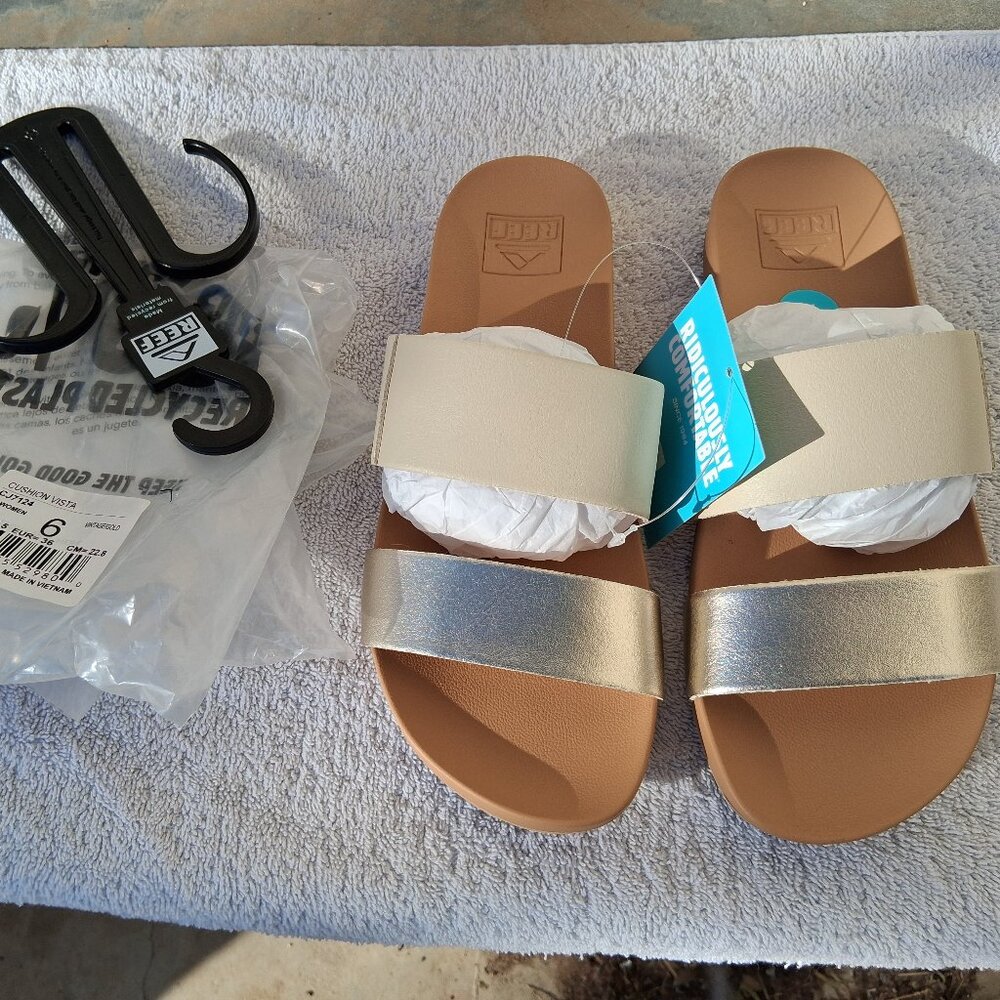 REEF CUSION VISTA Slides Sandals Womens Size 6 Vintage Gold CJ7124